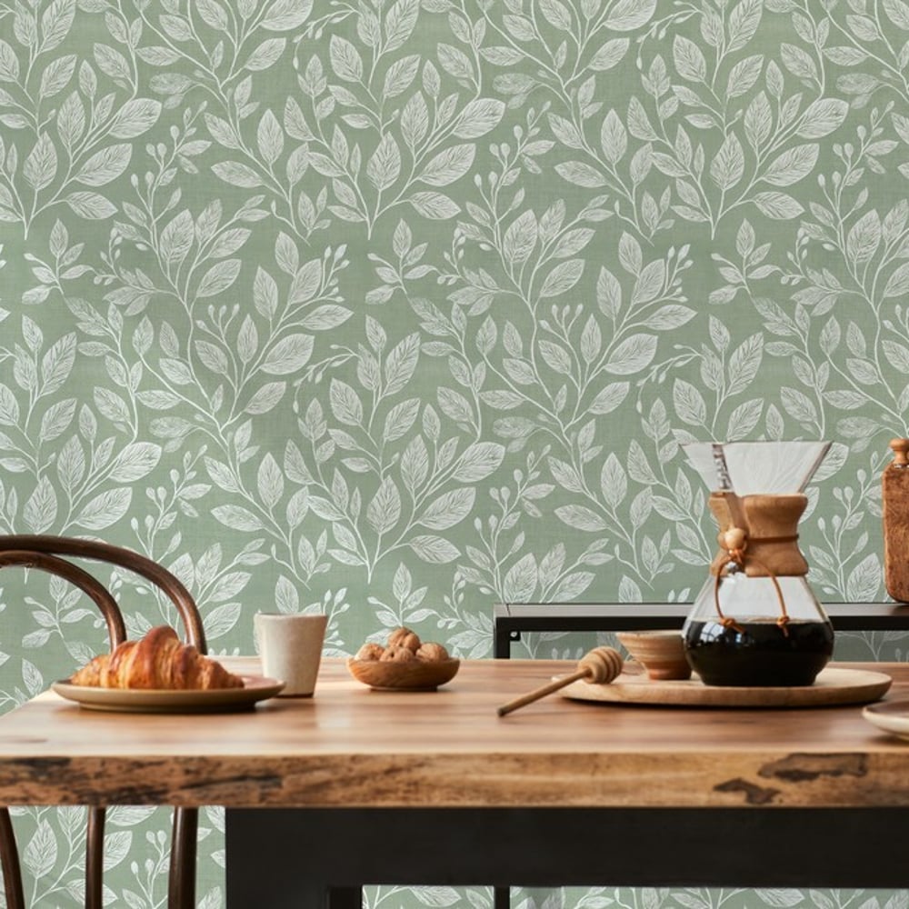 Leif Green - Papiers peints - Vert - Cuisine - Feuille - Scandza - Intissé