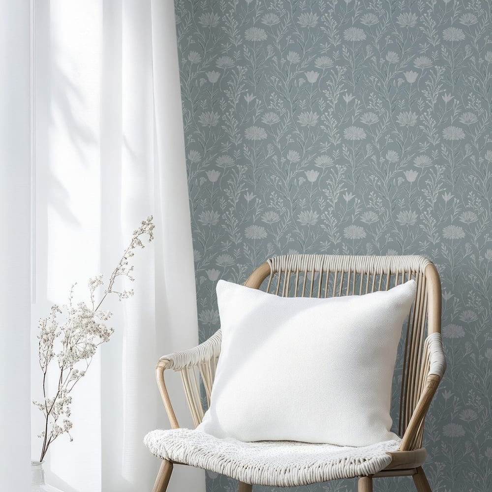 Josefina Blue - Papiers peints - Bleu - Salon - Floral - Scandza - Intissé