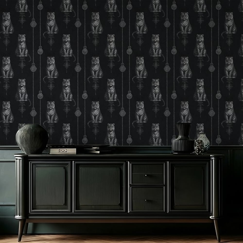 Marangu Black - Wallpaper - Black - Living room - Animal - Blue Monkey - Non-Woven