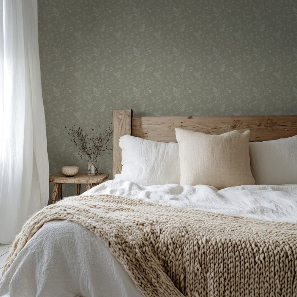 Helka Green - Papiers peints - Vert - Chambre - Floral - Scandza - Intissé
