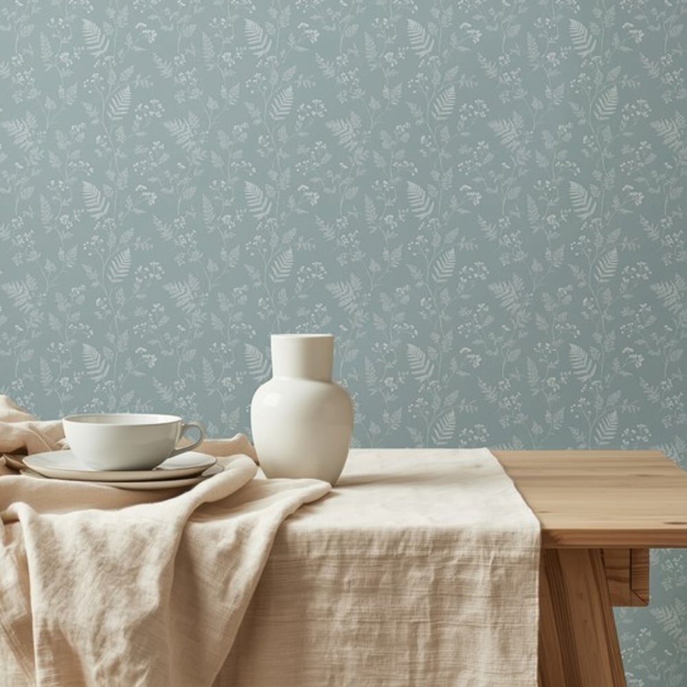 Helka Blue - Papiers peints - Bleu - Cuisine - Floral - Scandza - Intissé