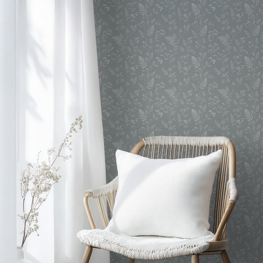 Helka Grey - Papiers peints - Gris - Salon - Floral - Scandza - Intissé