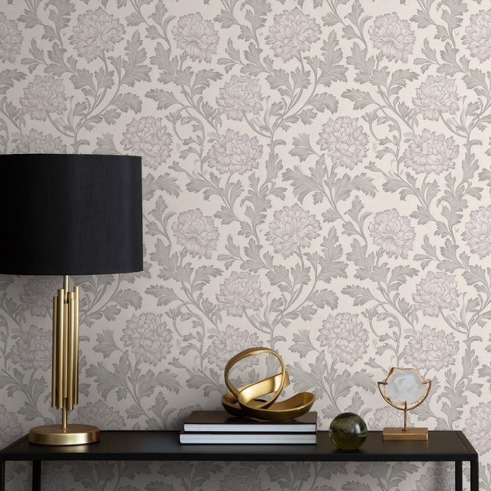 Beatrice Grey - Tapet - Grå - Entré - Blomstret - September - Non-Woven