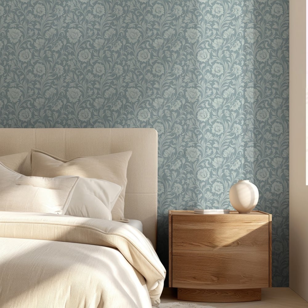 Karen Blue - Papiers peints - Bleu - Chambre - Floral - September - Intissé