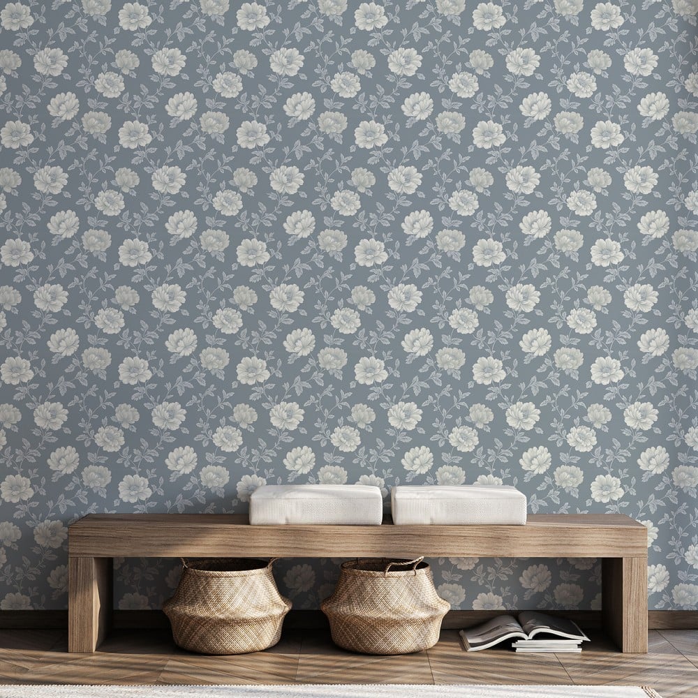 Janice Blue - Papiers peints - Bleu - Entrée - Floral - September - Intissé