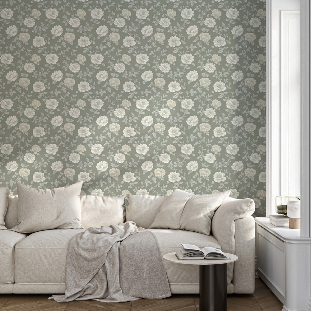 Janice Green - Tapet - Grøn - Stue - Blomstret - September - Non-Woven
