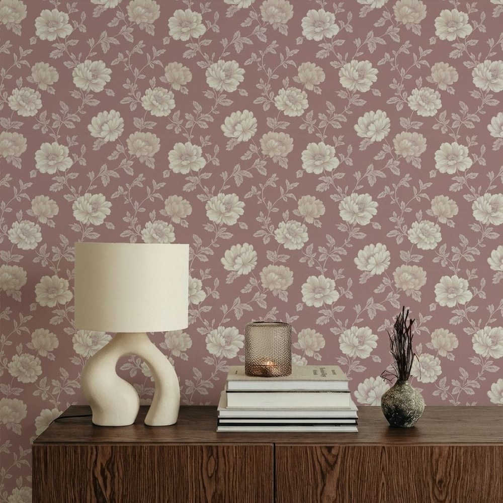 Janice Pink - Tapet - Lyserød - Stue - Blomstret - September - Non-Woven