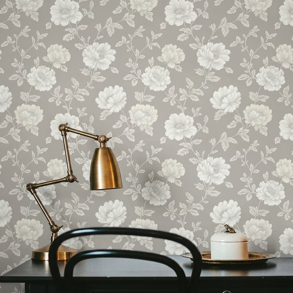 Janice Light Grey - Tapet - Grå - Kontor - Blomstret - September - Non-Woven