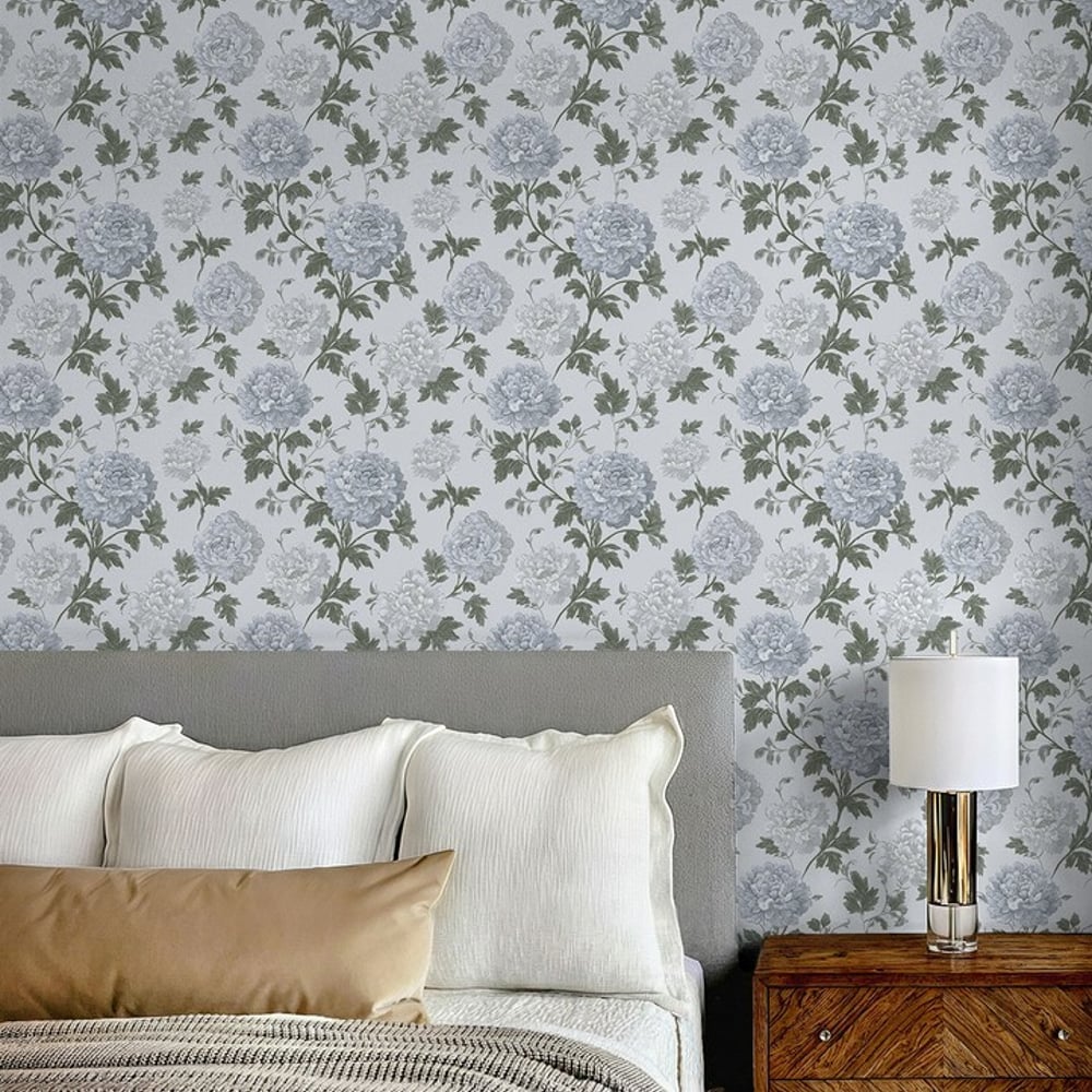 Lilian Blue - Papiers peints - Bleu - Chambre - Floral - September - Intissé