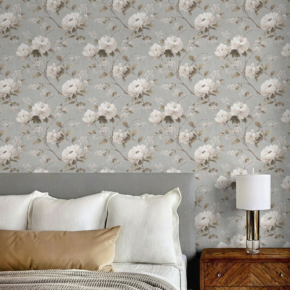 Helinda Grey - Tapet - Grå - Soveværelse - Blomstret - September - Non-Woven