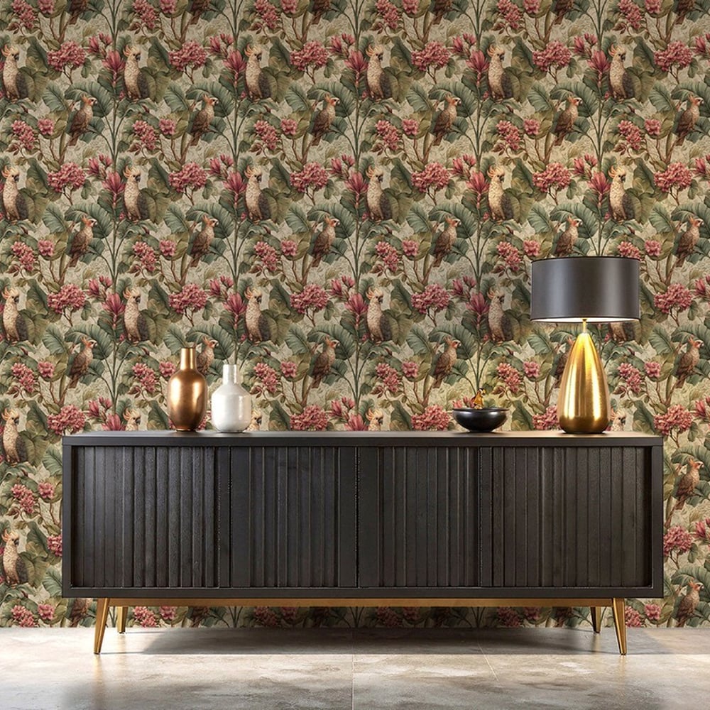 Paco Green - Wallpaper - Green - Living room - Birds - Blue Monkey - Non-Woven