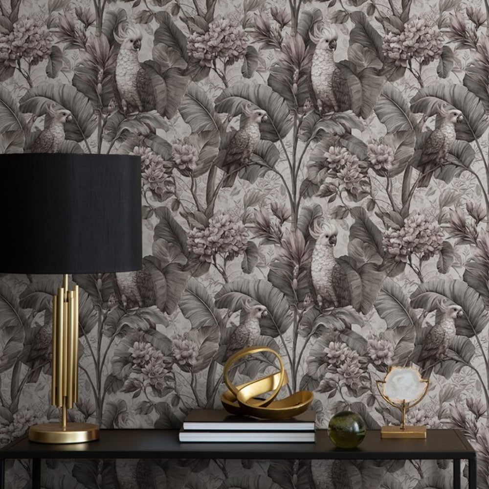 Paco Grey - Wallpaper - Grey - Hallway - Birds - Blue Monkey - Non-Woven