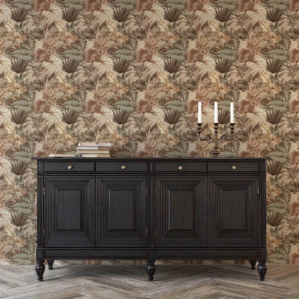 Servando Brown - Wallpaper - Brown - Living room - Leaf - Blue Monkey - Non-Woven