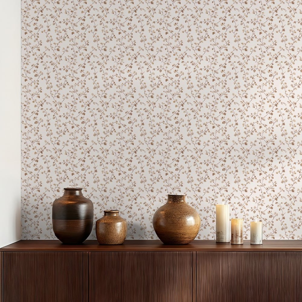 Sivert Brown - Wallpaper - Brown - Living room - Leaf - September - Non-Woven