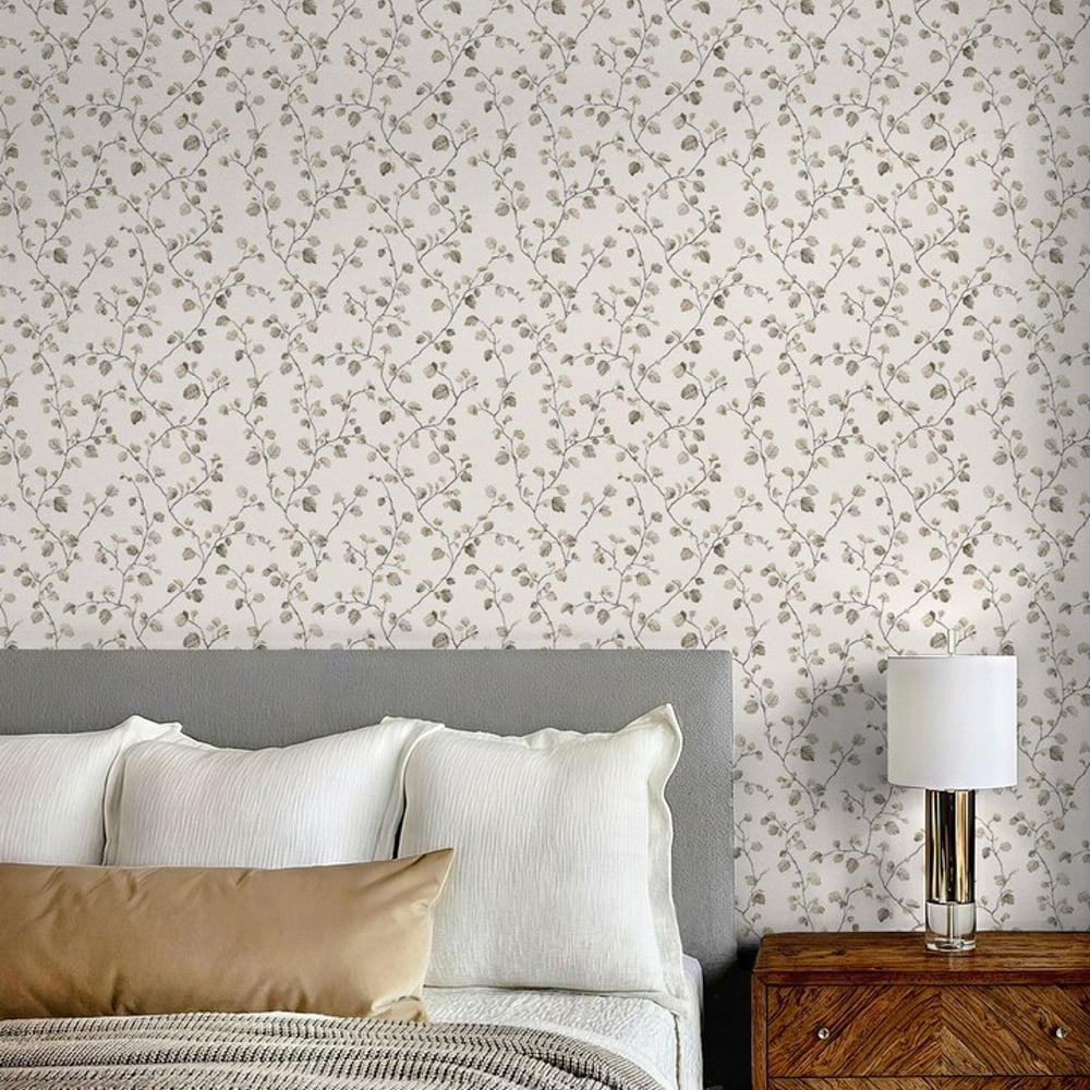 Sivert Grey - Wallpaper - Grey - Bedroom - Leaf - September - Non-Woven