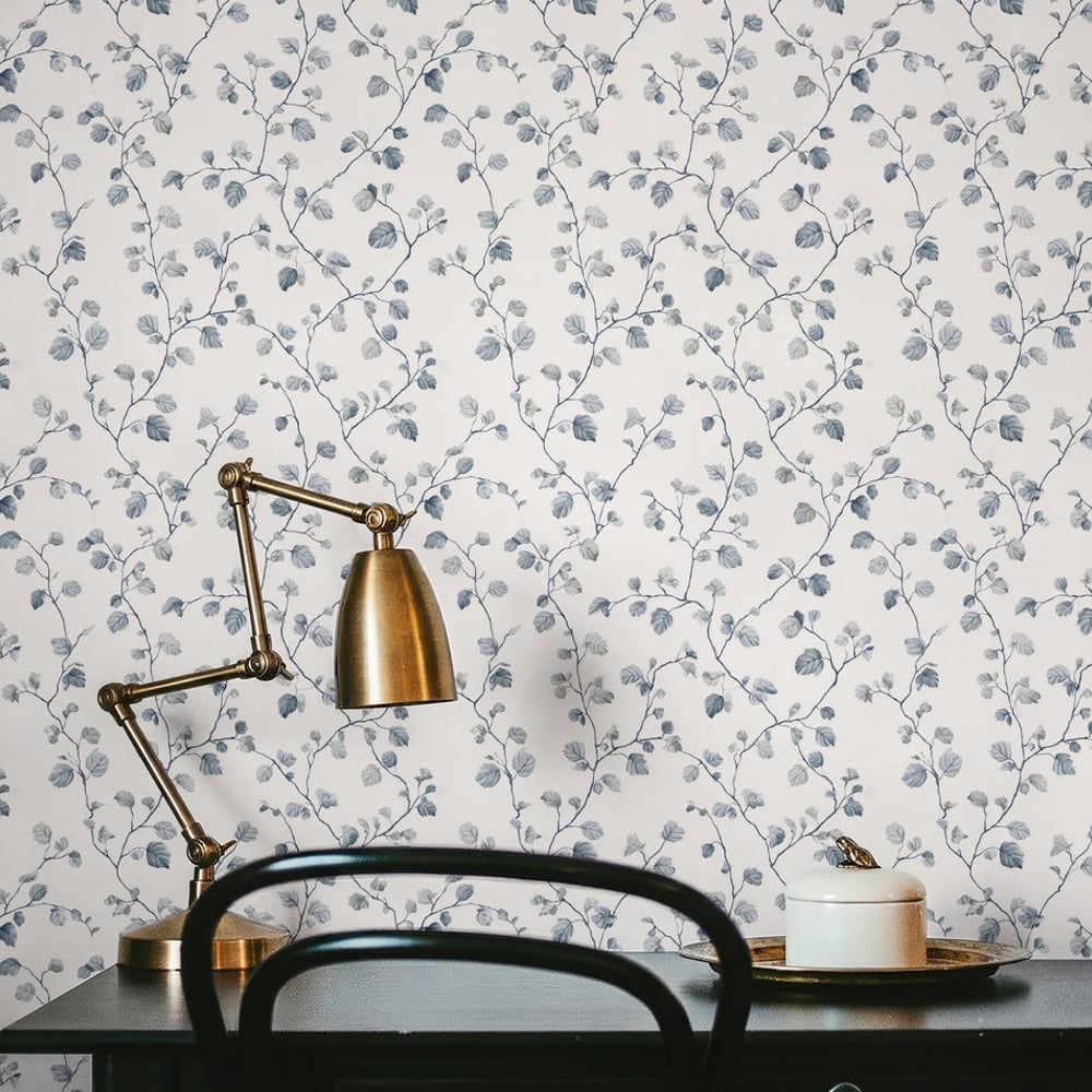 Sivert Blue - Wallpaper - Blue - Office - Leaf - September - Non-Woven