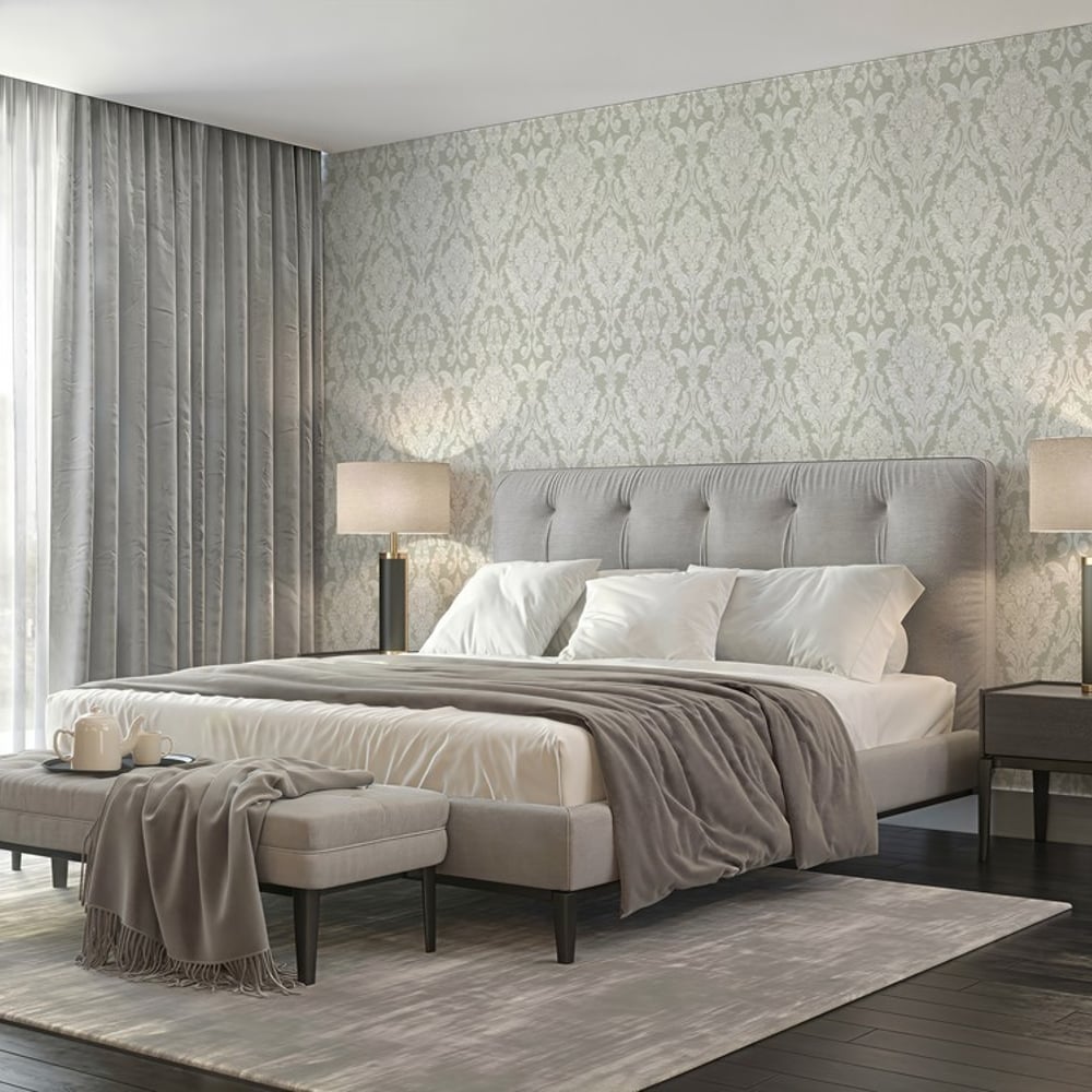 Sigfrid Green - Wallpaper - Green - Bedroom - Floral - September - Non-Woven