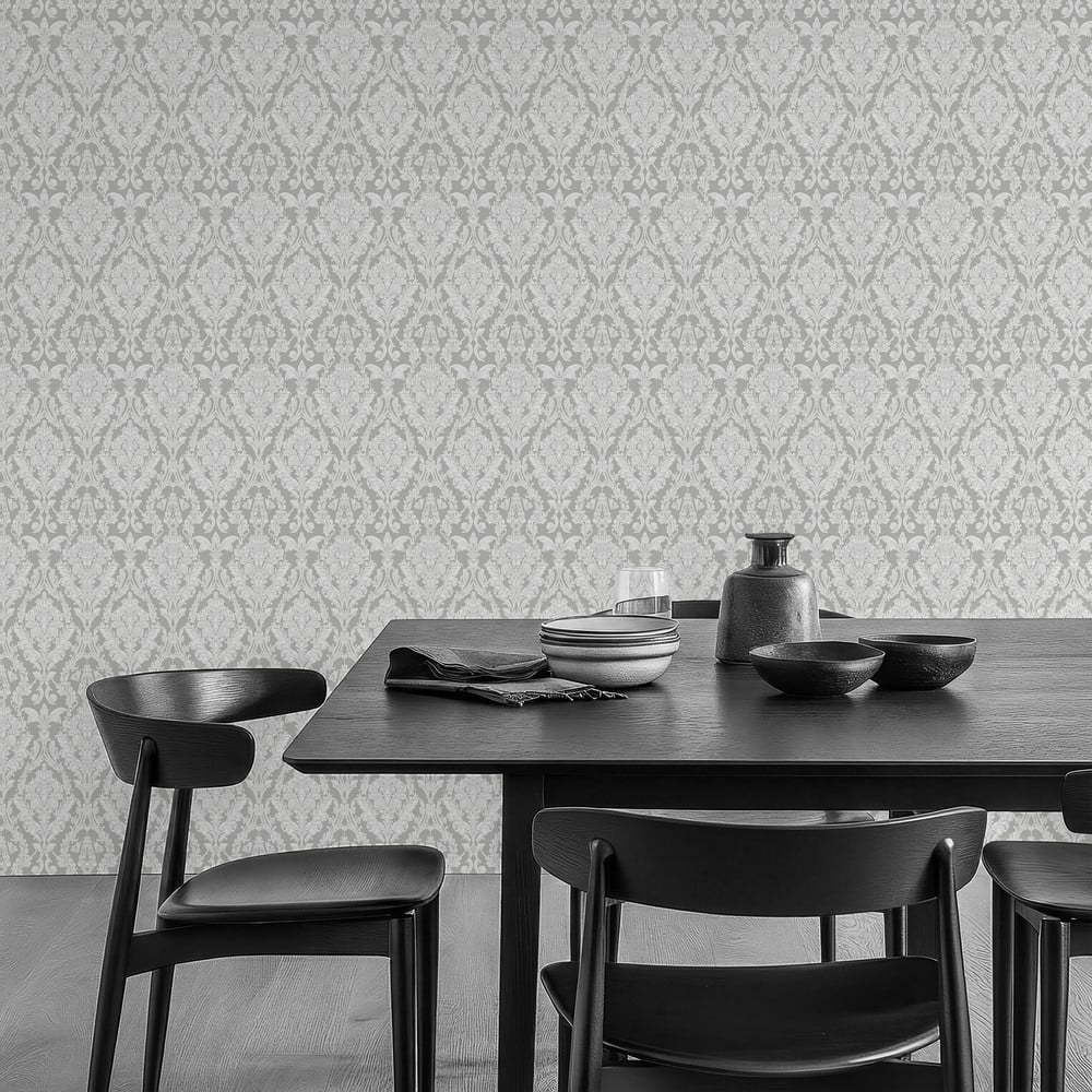 Sigfrid Grey - Wallpaper - Grey - Kitchen - Floral - September - Non-Woven