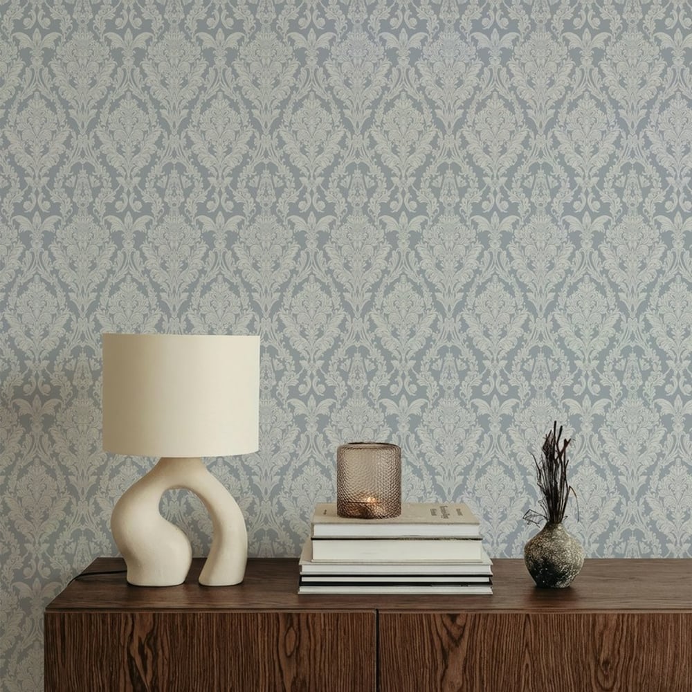 Sigfrid Blue - Wallpaper - Blue - Living room - Floral - September - Non-Woven