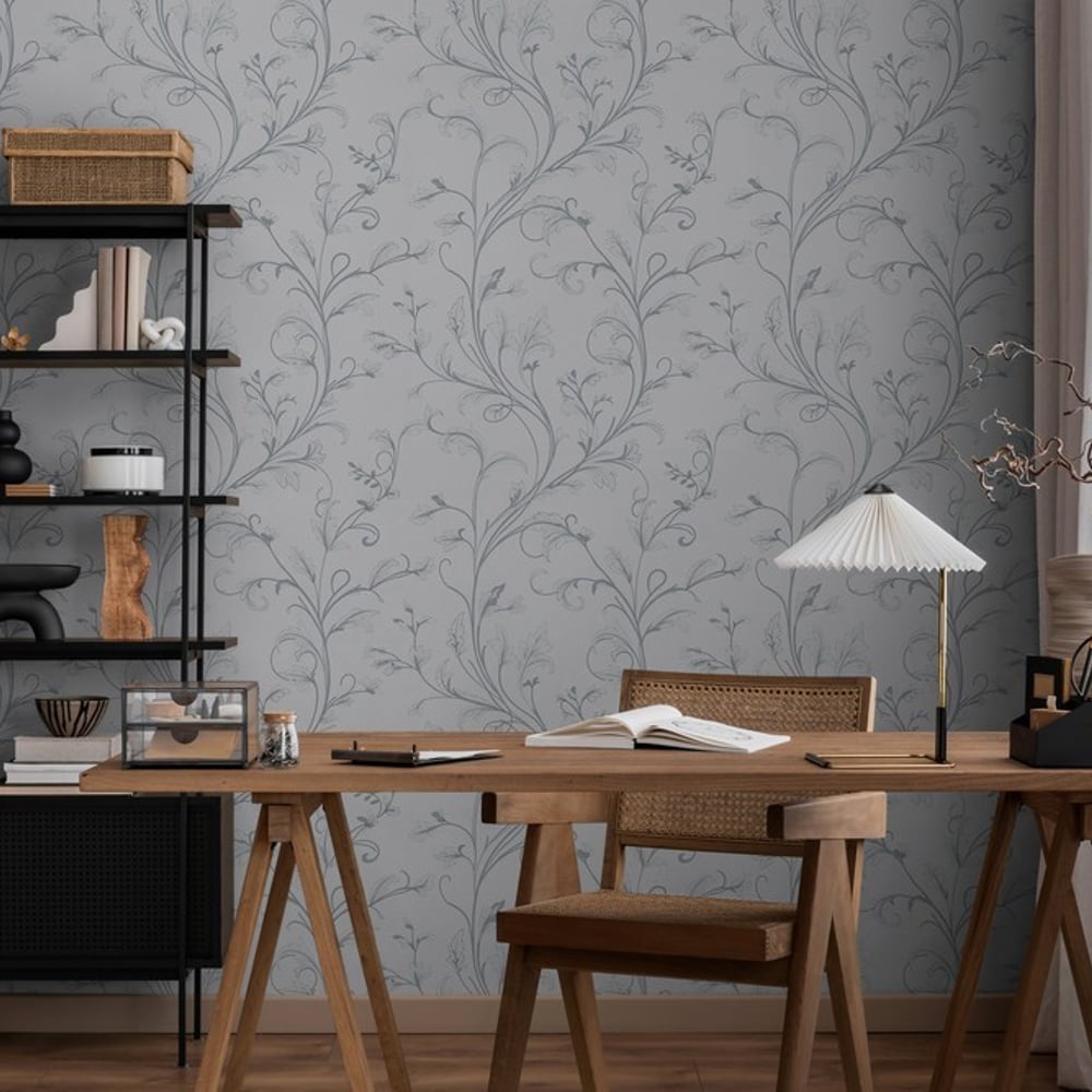 Pavel Blue - Wallpaper - Blue - Office - Leaf - September - Non-Woven