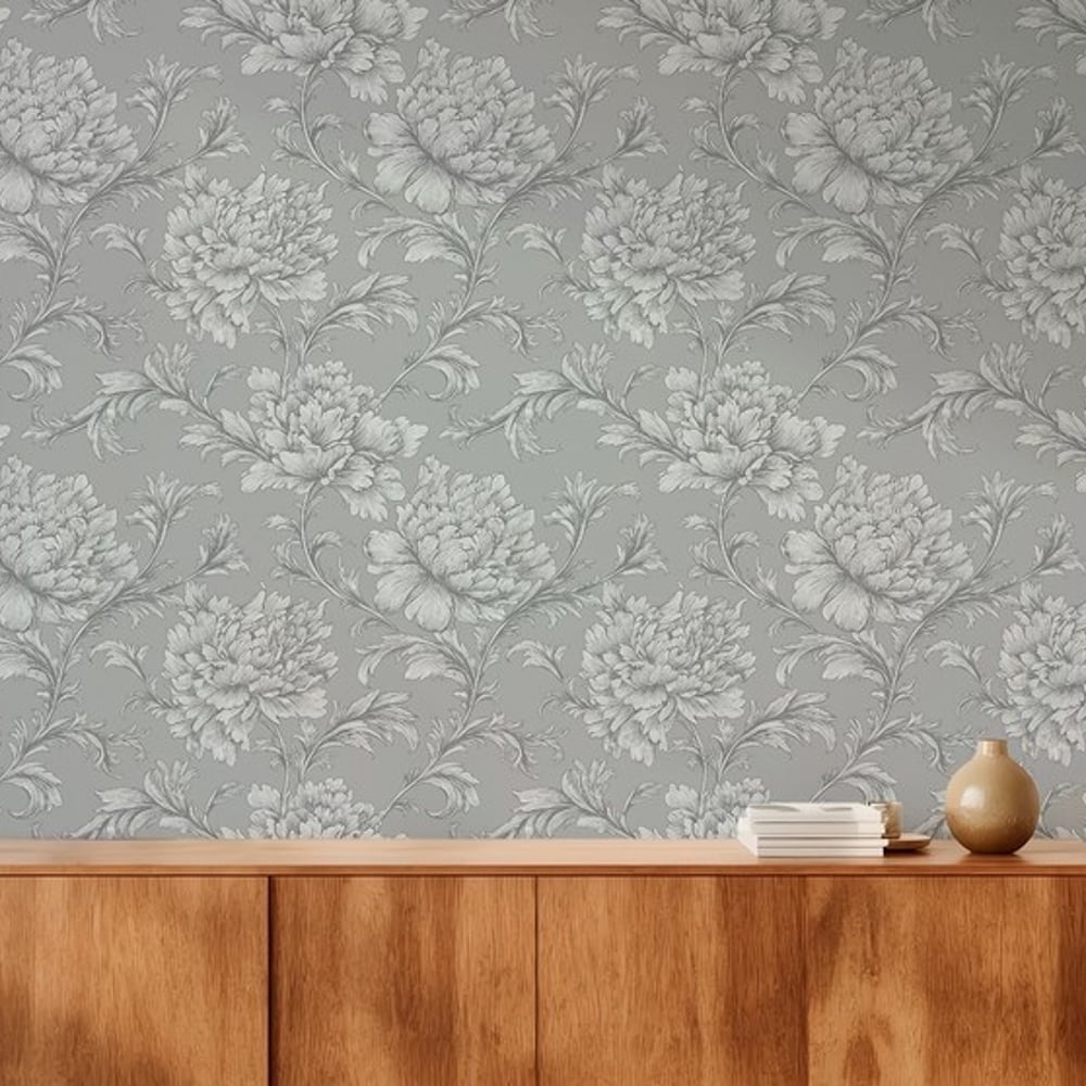 Timothy Grey - Wallpaper - Grey - Hallway - Floral - September - Non-Woven