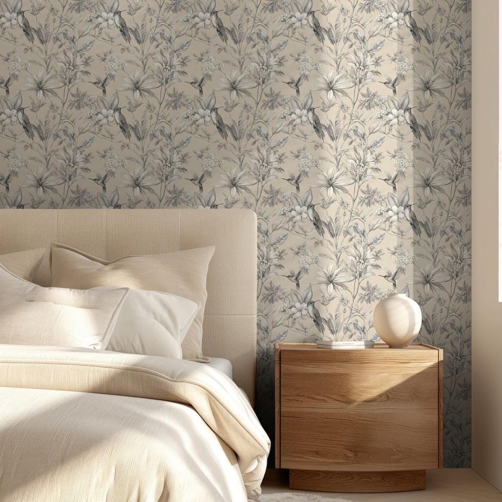 Ricardo Beige - Wallpaper - Beige - Bedroom - Birds - September - Non-Woven