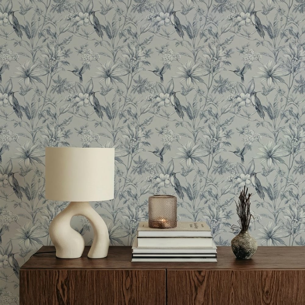 Ricardo Blue - Wallpaper - Blue - Living room - Birds - September - Non-Woven