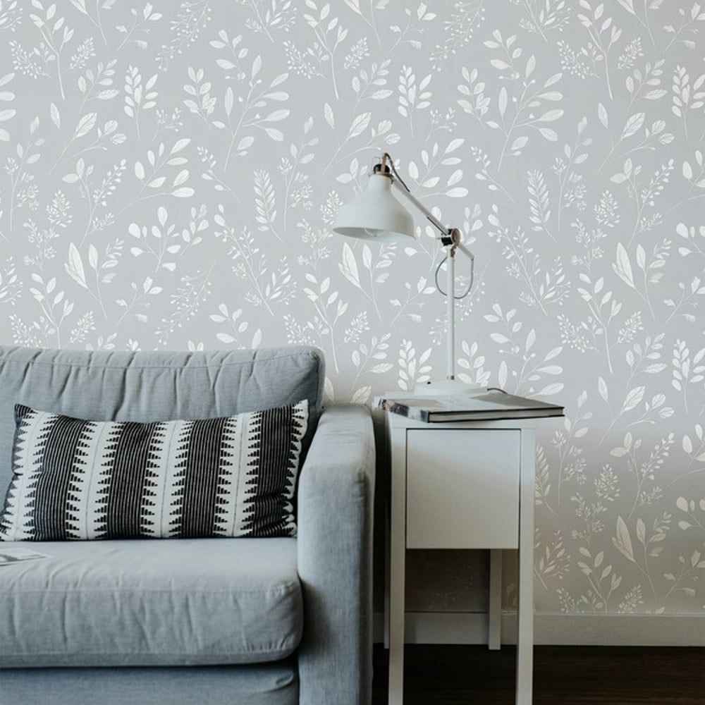 Ingvor Grey - Papiers peints - Gris - Salon - Floral - Palette - Intissé