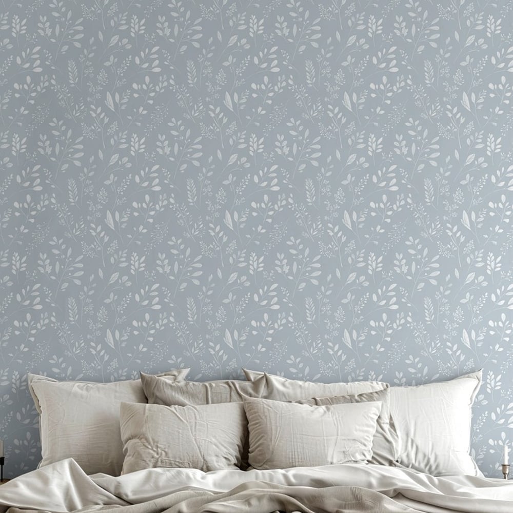 Ingvor Blue - Papiers peints - Bleu - Chambre - Floral - Palette - Intissé