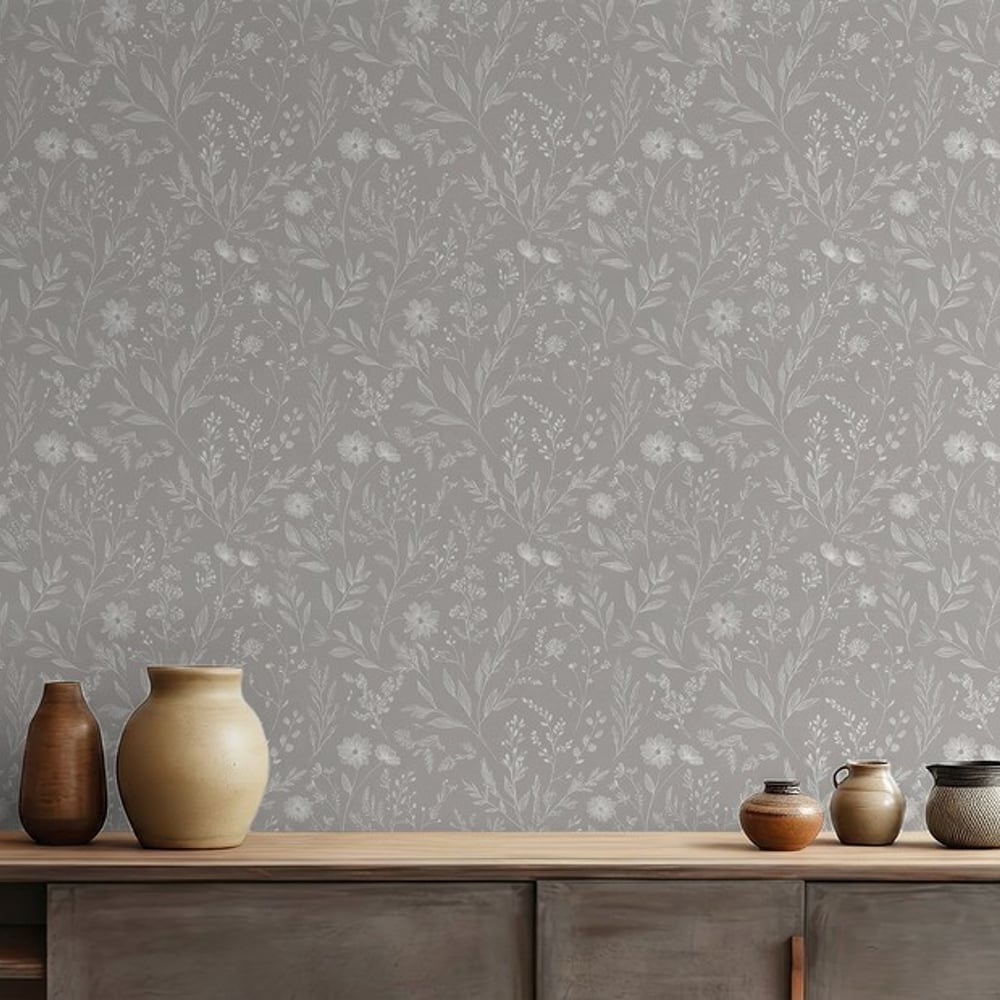 Jenna Grey - Papiers peints - Gris - Salon - Floral - Scandza - Intissé