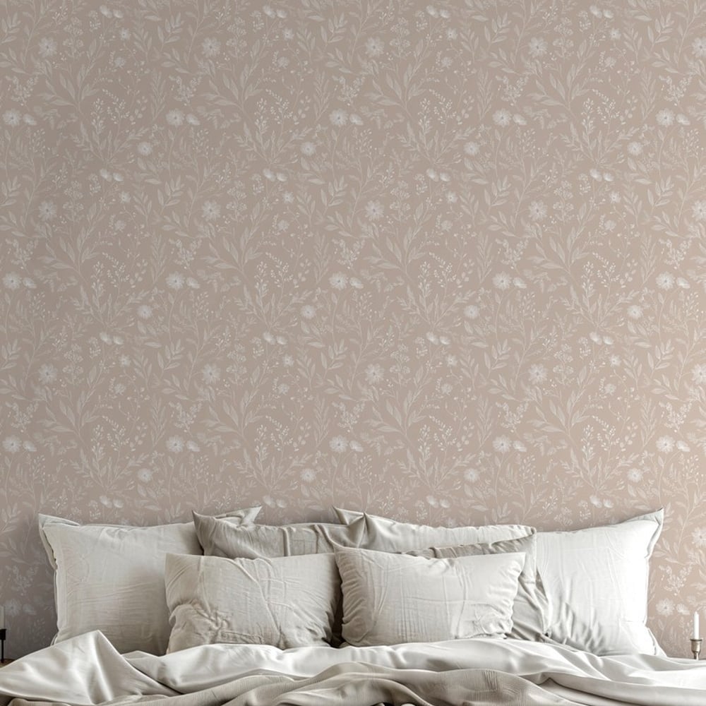 Jenna Beige - Papiers peints - Beige - Chambre - Floral - Scandza - Intissé