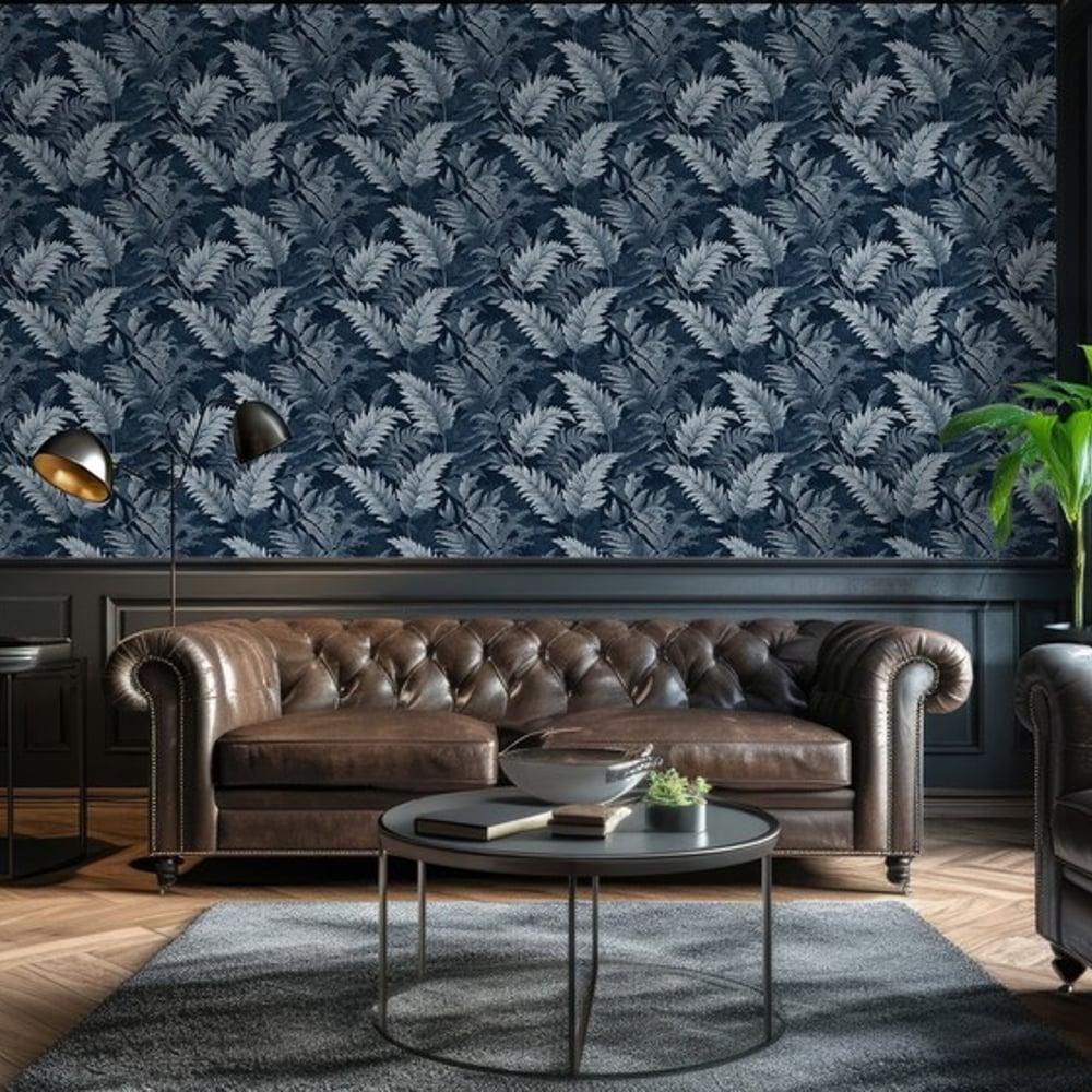 Reza Blue - Wallpaper - Blue - Living room - Leaf - Blue Monkey - Non-Woven