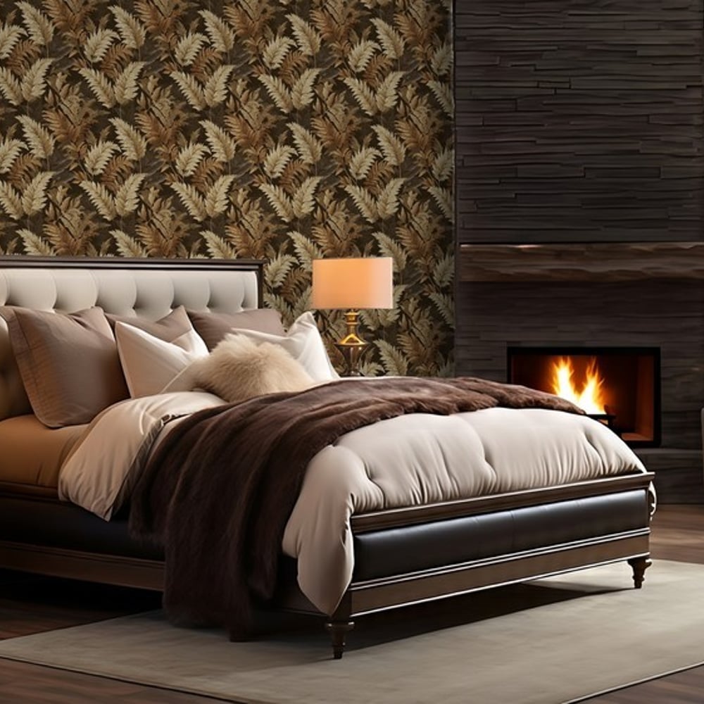 Reza Brown - Wallpaper - Brown - Bedroom - Leaf - Blue Monkey - Non-Woven