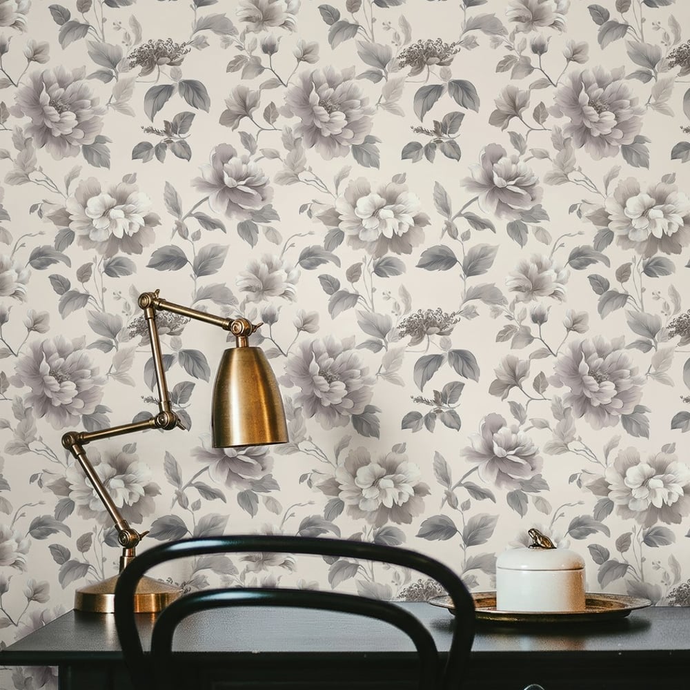 Jenina Grey - Tapet - Grå - Kontor - Blomstret - September - Non-Woven