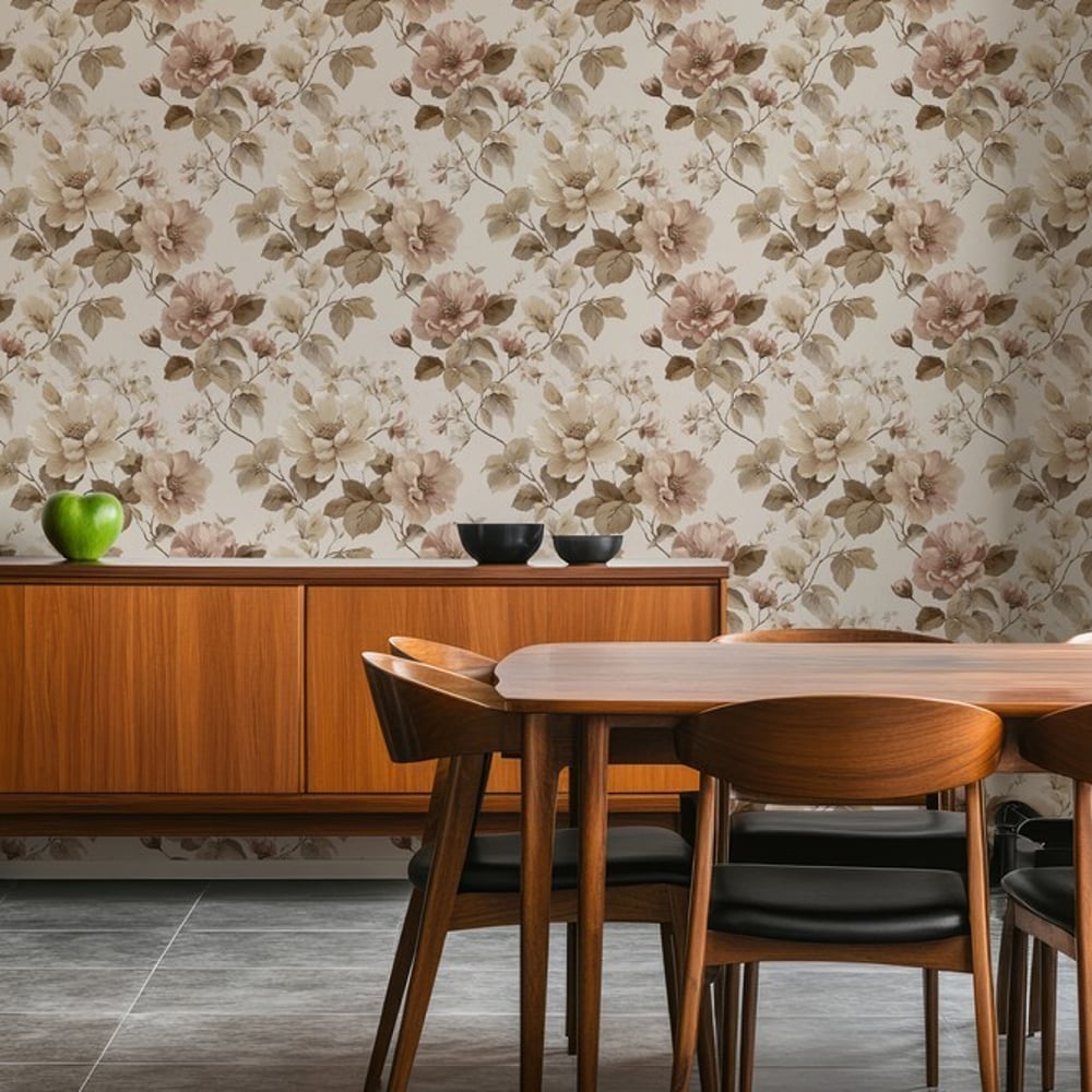 Martina Beige - Papiers peints - Beige - Cuisine - Floral - September - Intissé