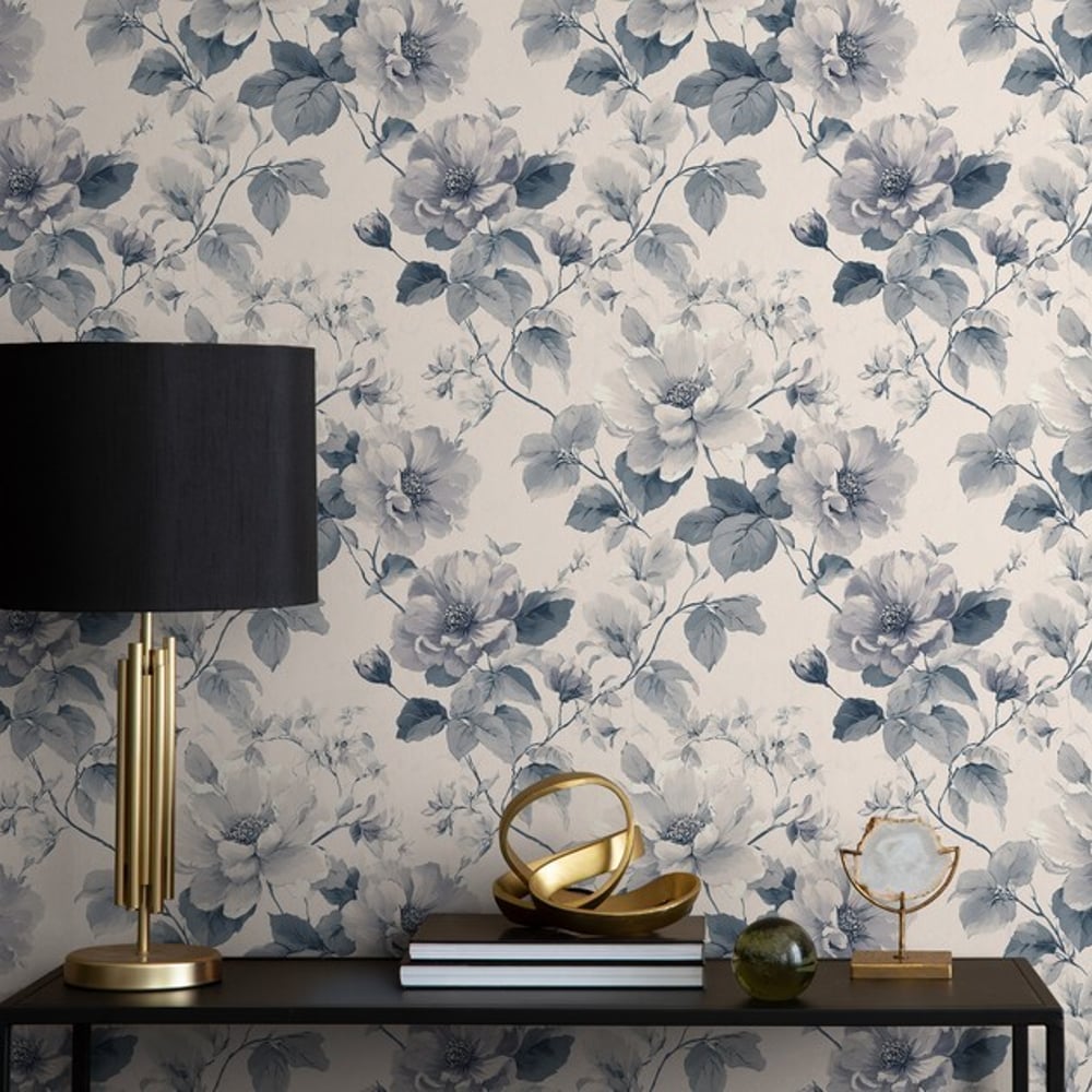 Martina Blue - Papiers peints - Bleu - Entrée - Floral - September - Intissé