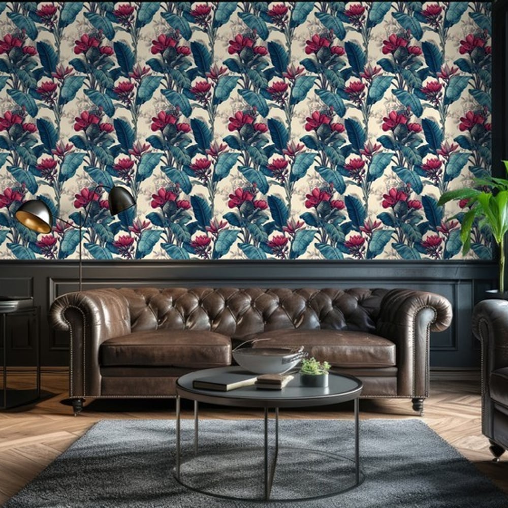 Azim Blue - Papiers peints - Bleu - Salon - Floral - Blue Monkey - Intissé