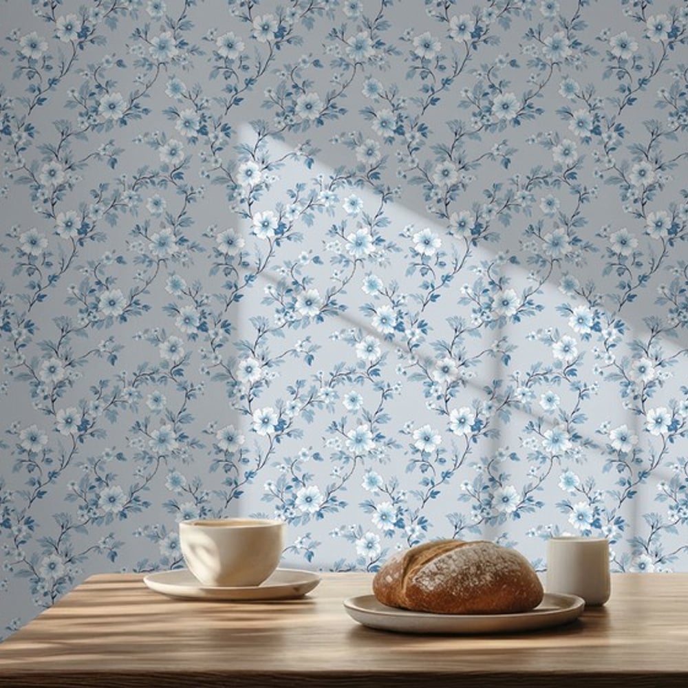 Bianca Light Blue - Papiers peints - Bleu - Cuisine - Floral - Scandza - Intissé