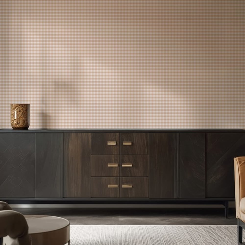 Checkered petite Brown - Papiers peints - Marron - Salon - À carreaux - Wallpassion - Intissé