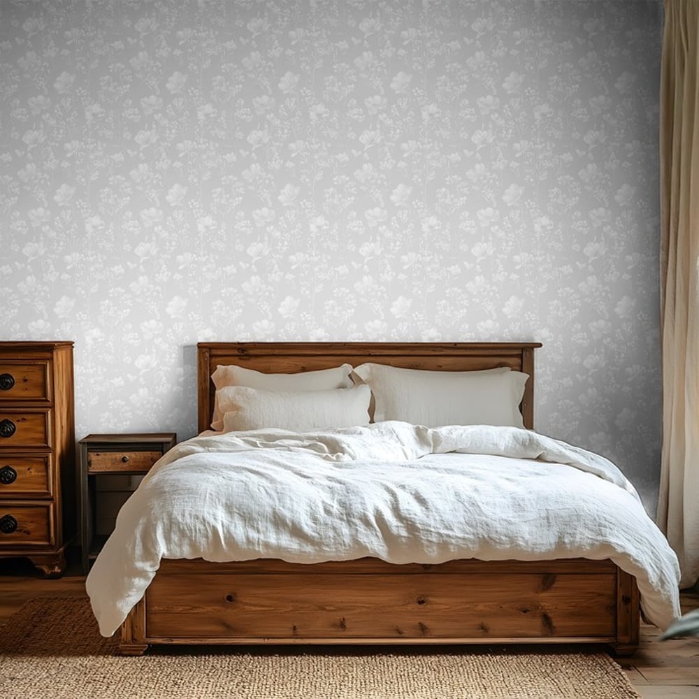 Elina Light Grey - Papiers peints - Gris - Chambre - Floral - Scandza - Intissé