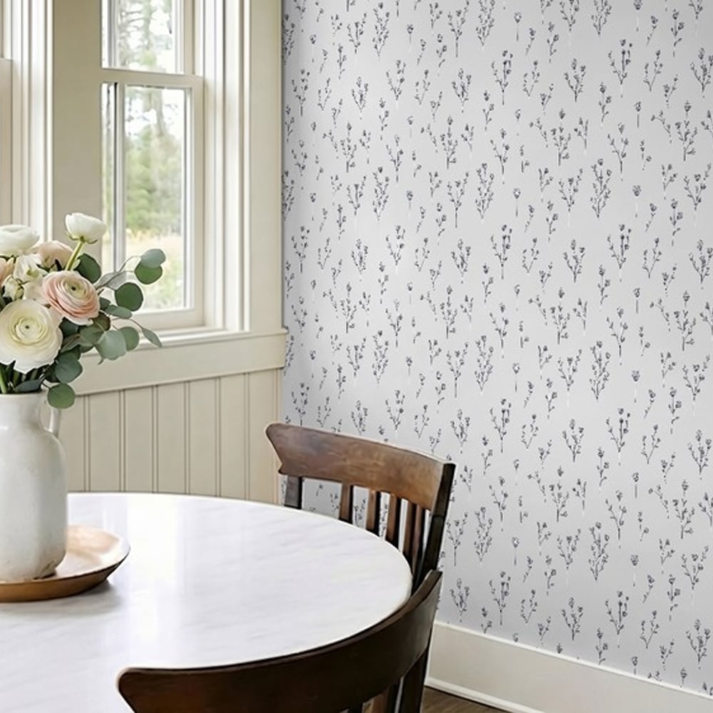 Andrea Blue - Wallpaper - Blue - Kitchen - Floral - Scandza - Non-Woven