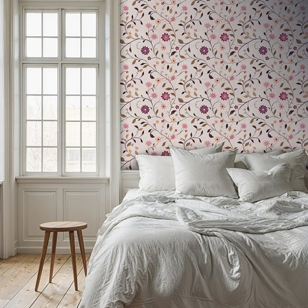 Boel Pink - Papiers peints - Rose - Chambre - Floral - Scandza - Intissé