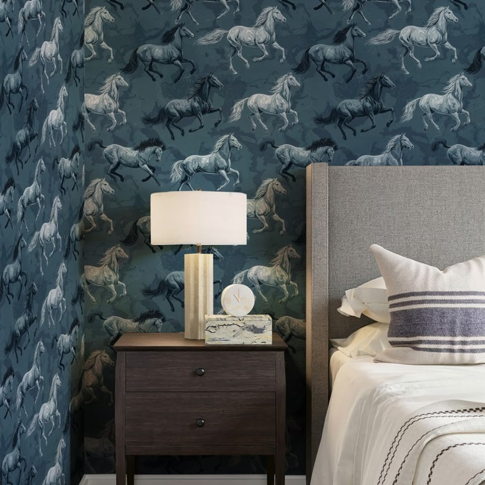 Tyson Dark Blue - Wallpaper - Blue - Bedroom - Animal - in between - Non-Woven