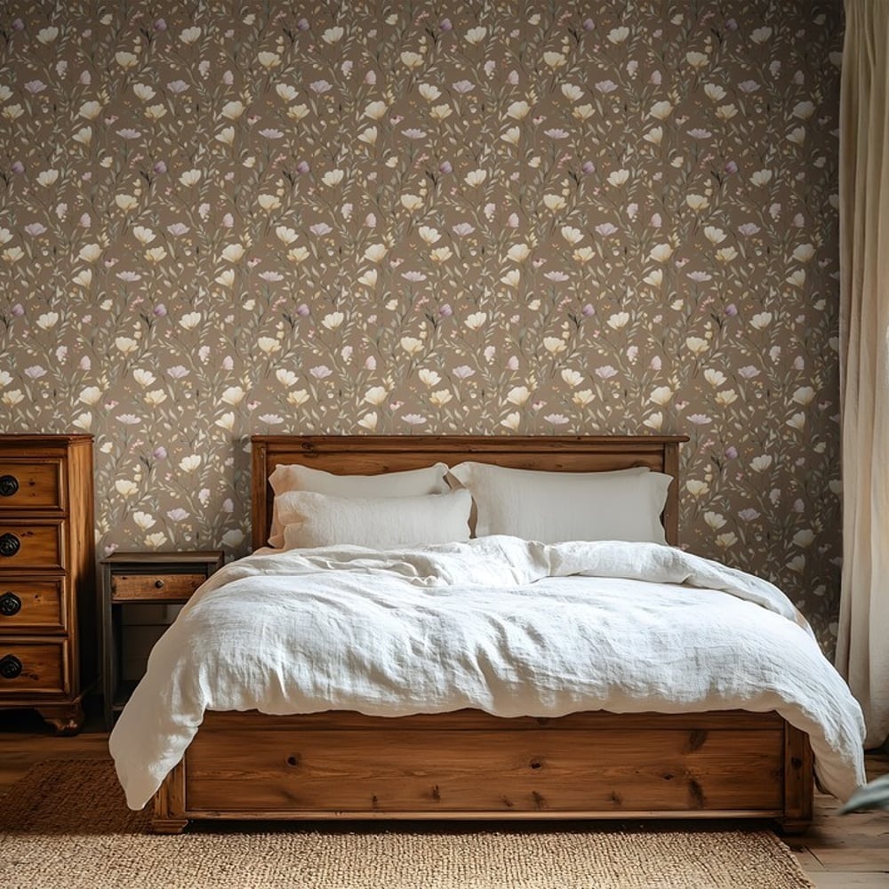 Claire Light Brown - Papiers peints - Marron - Chambre - Floral - Scandza - Intissé