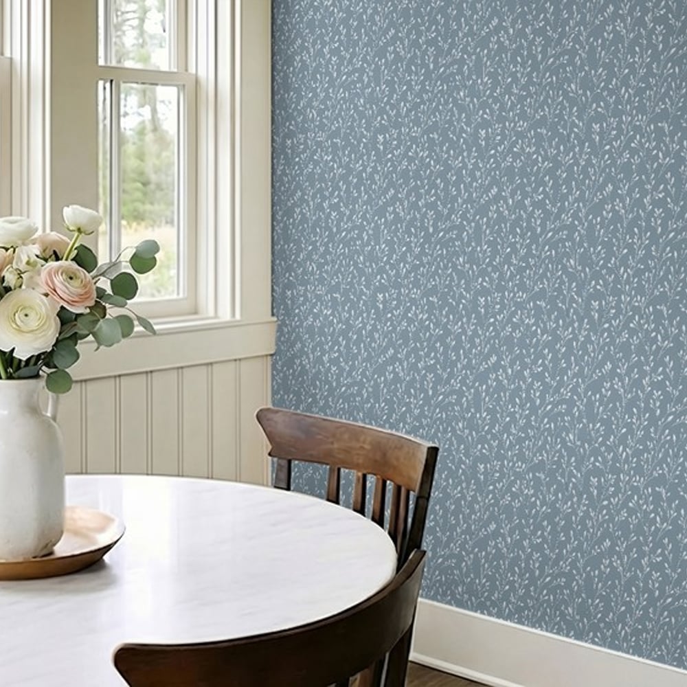 Hjalmar Blue - Papiers peints - Bleu - Cuisine - Feuille - Scandza - Intissé