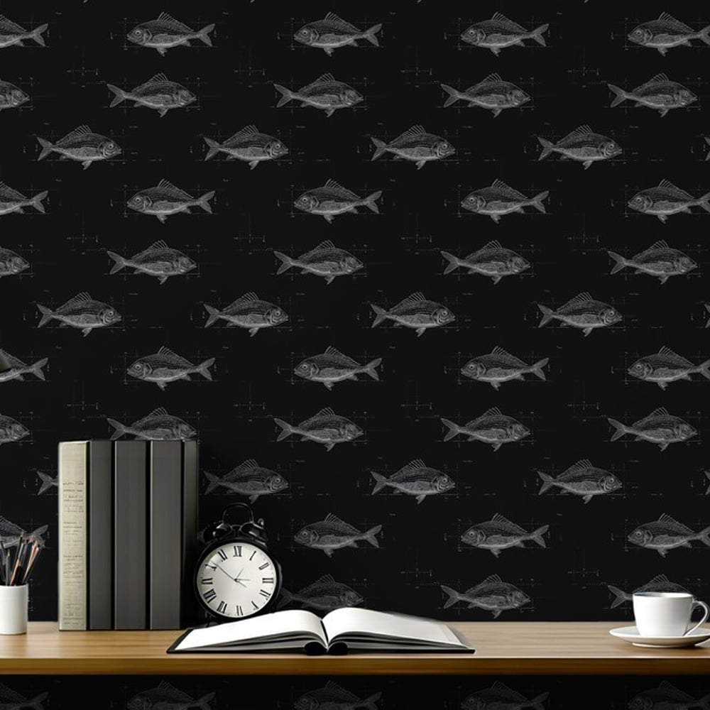 Amund Black - Papiers peints - Noir - Bureau - Marin - in between - Intissé