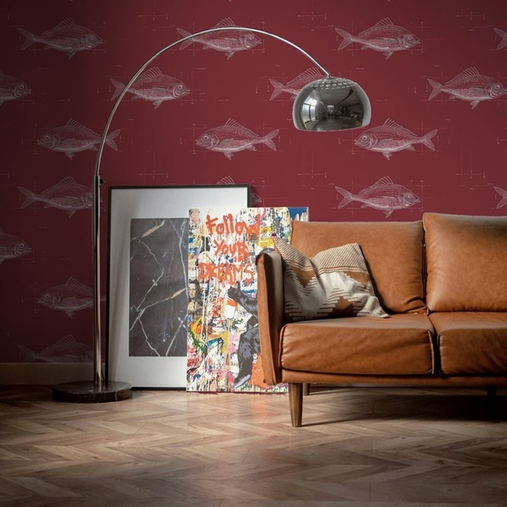 Amund Red - Papiers peints - Rouge - Salon - Marin - in between - Intissé