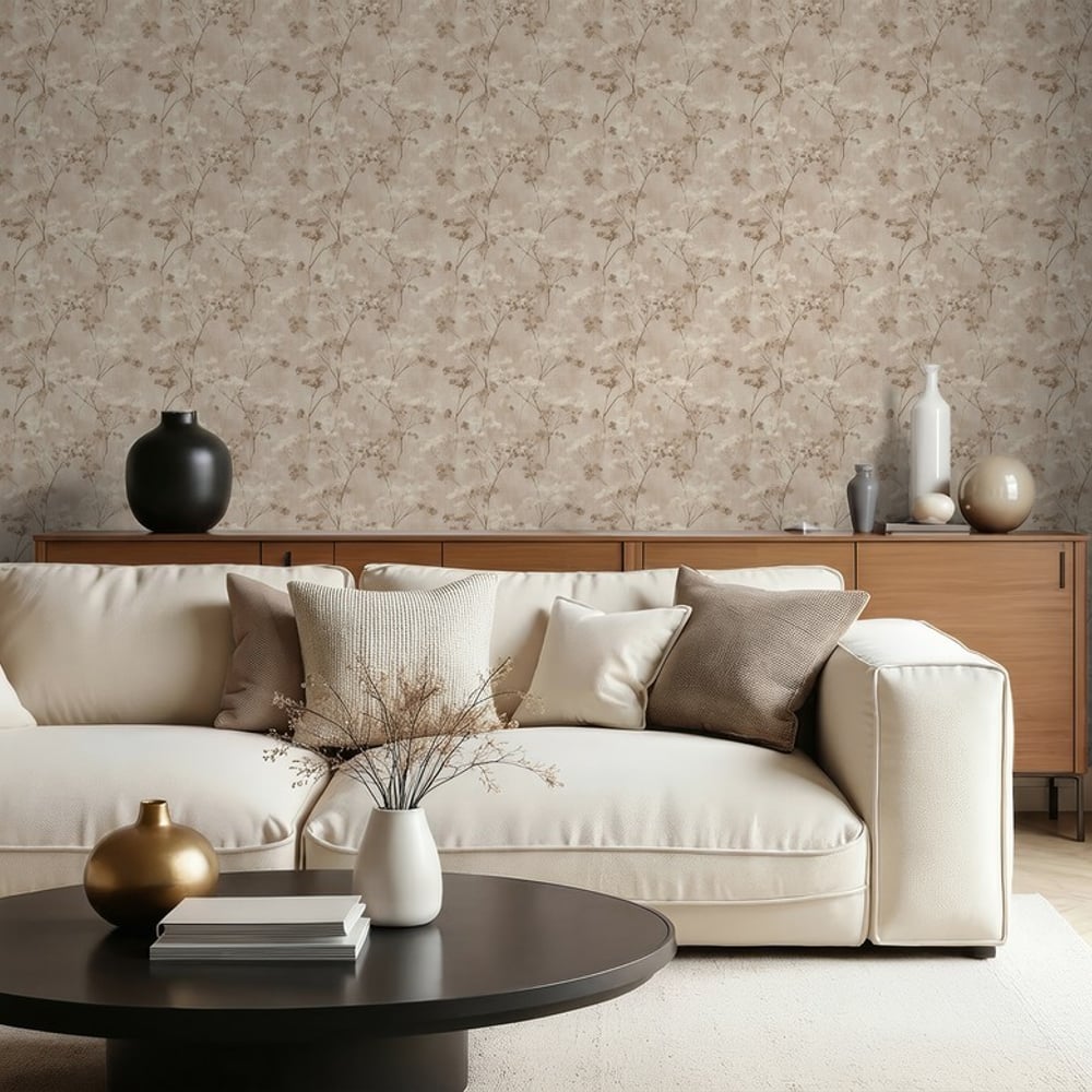 Beatrice Beige - Tapet - Beige - Stue - Blomstret - September - Non-Woven