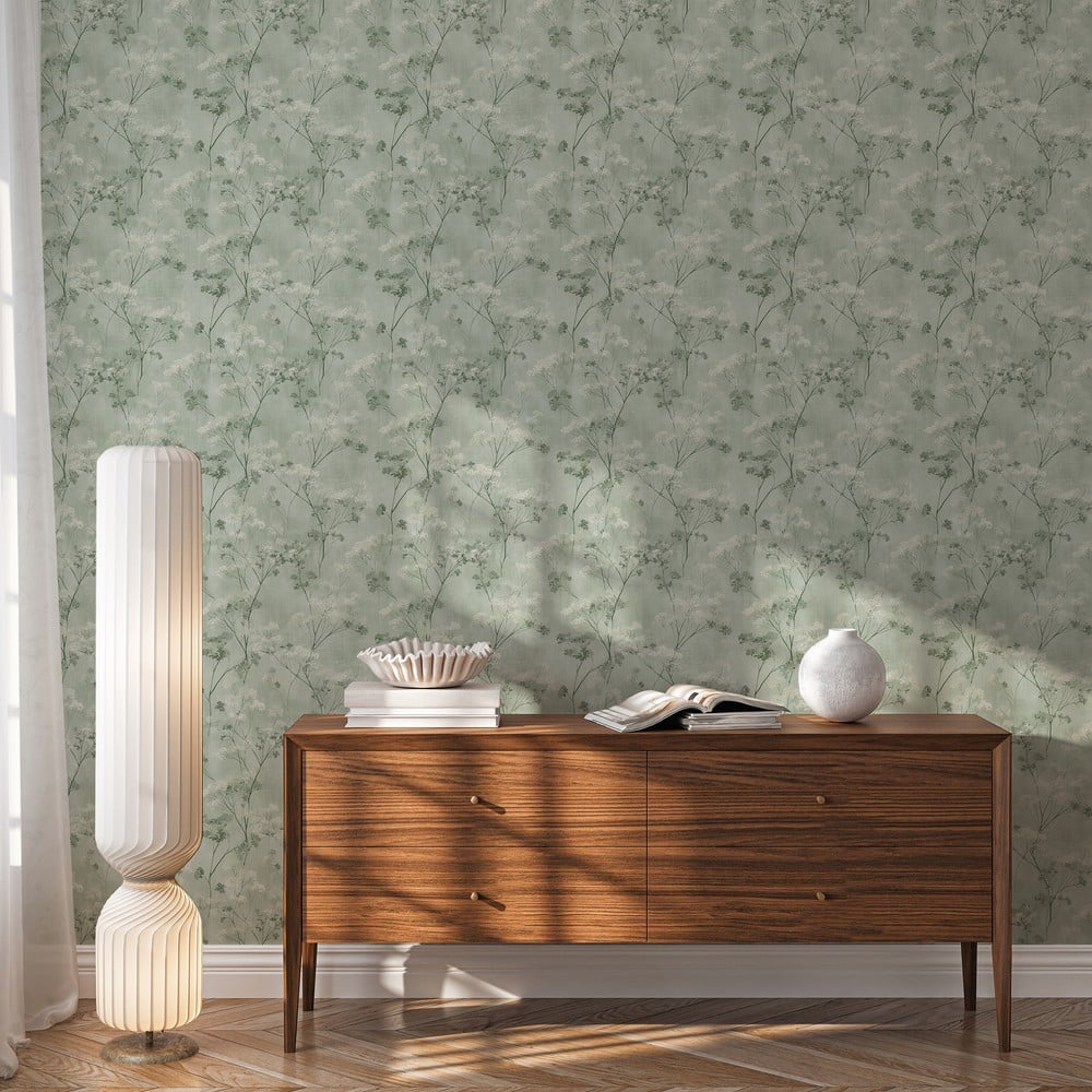 Beatrice Green - Tapet - Grøn - Stue - Blomstret - September - Non-Woven