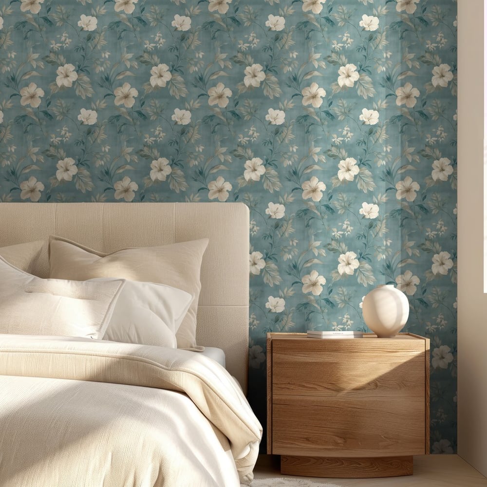 Marcella Blue - Papiers peints - Bleu - Chambre - Floral - September - Intissé